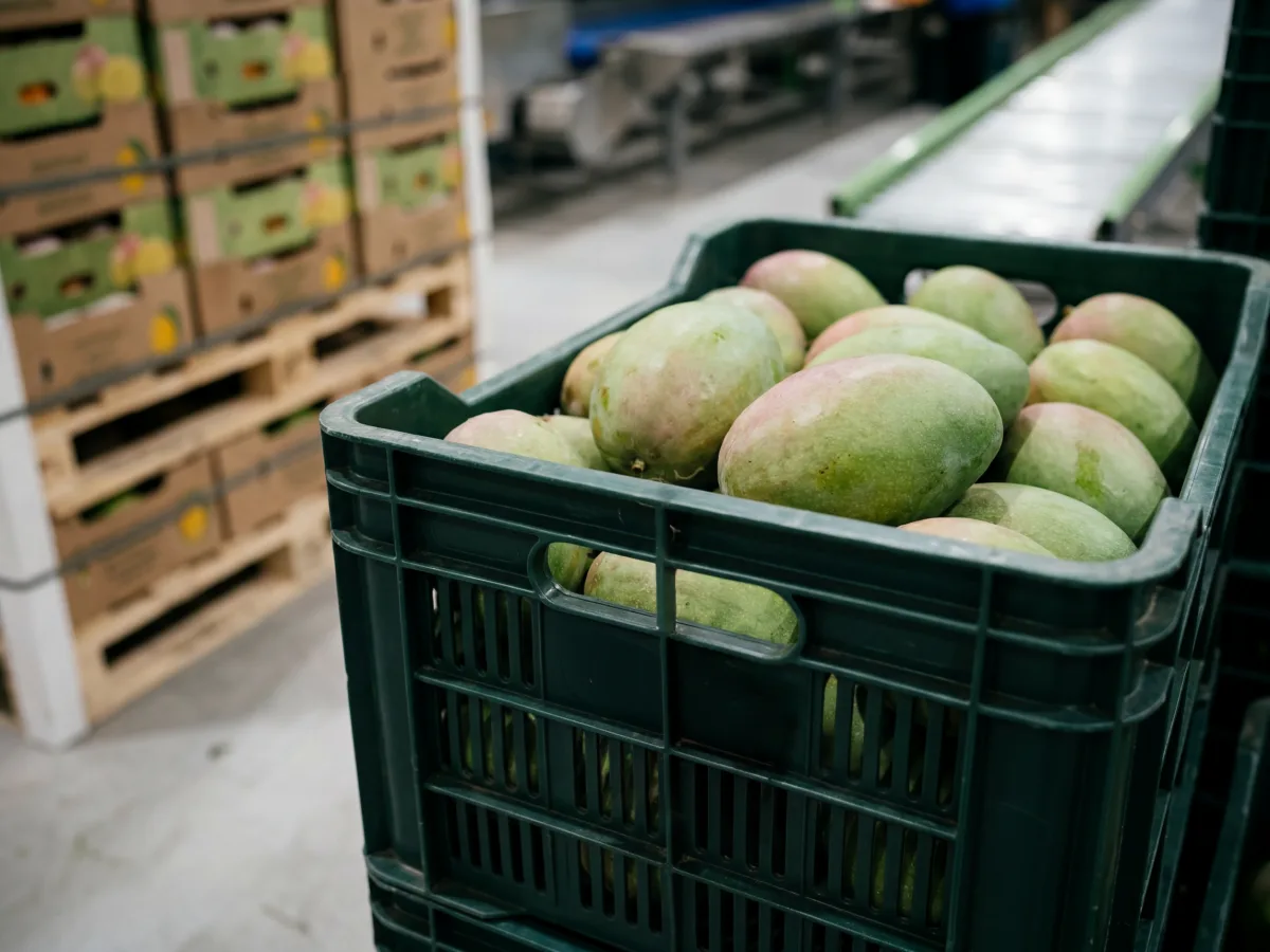 Egyptian Keitt mangoes — large late-season variety 500–700g export cartons, August–September from Egypt