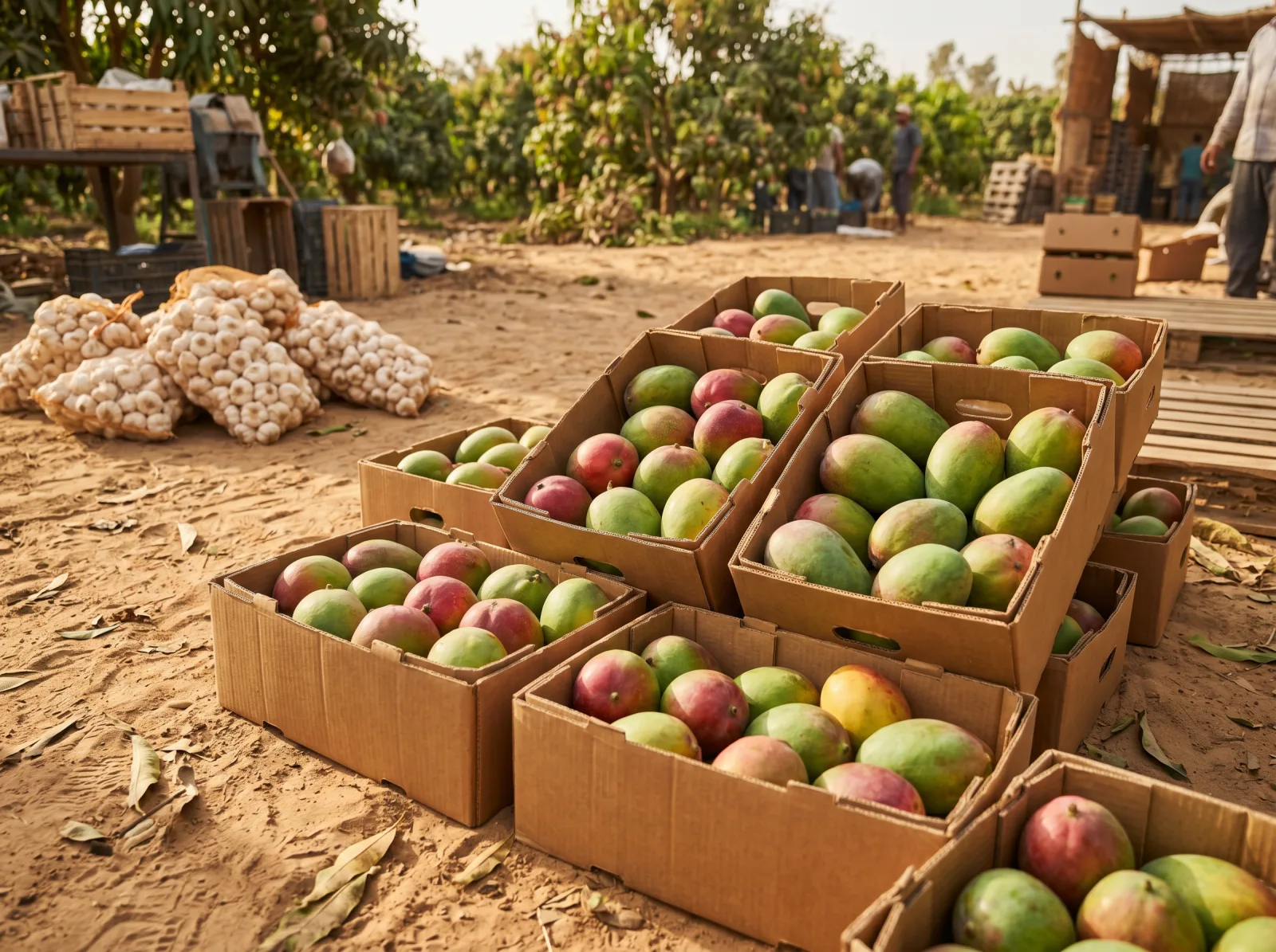 Egyptian produce export season July — mango peak Kent Keitt Tymor, garlic and onion B2B wholesale export