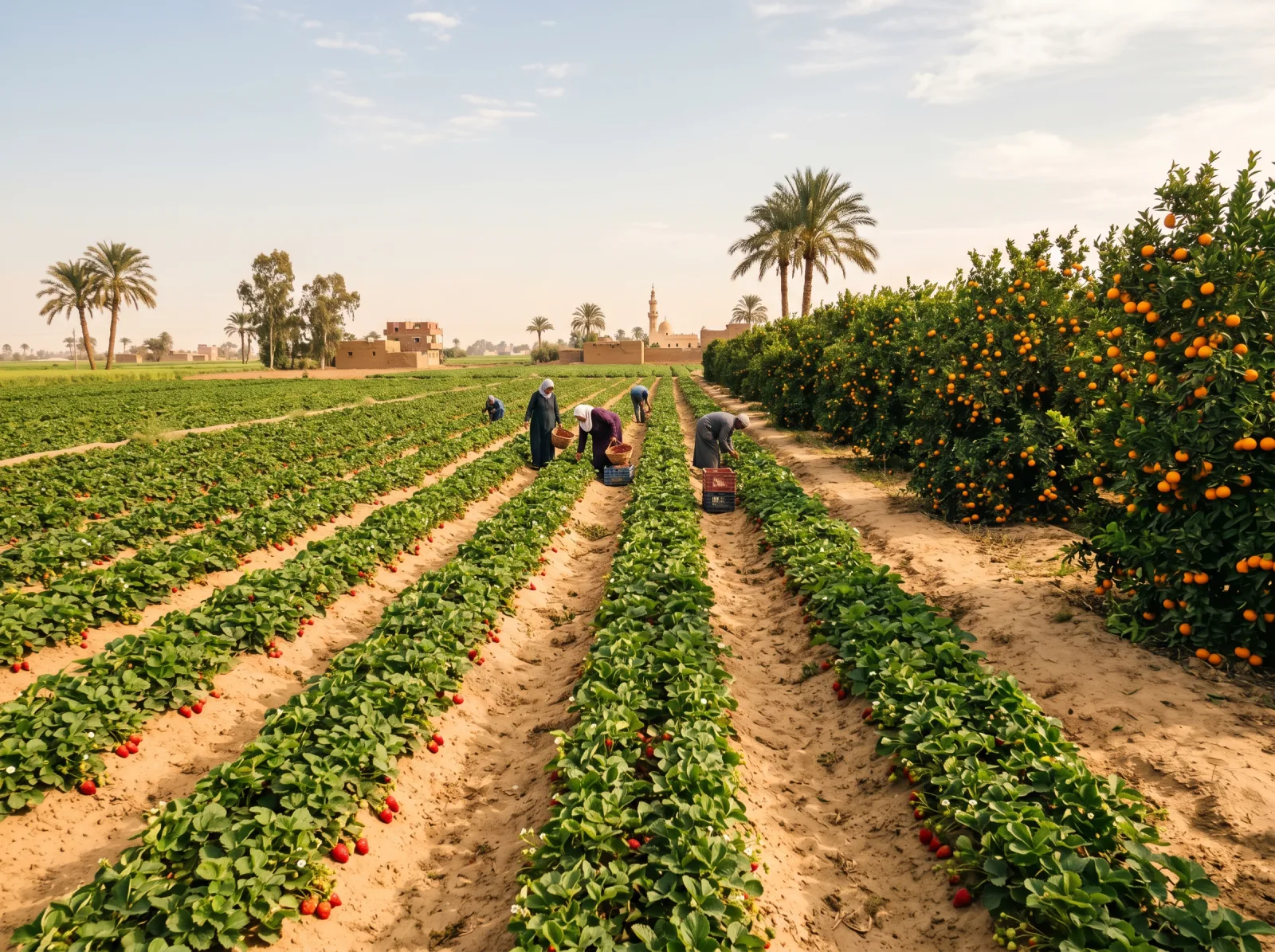 Egyptian produce export season March — late citrus and early strawberry export windows, Nile Delta
